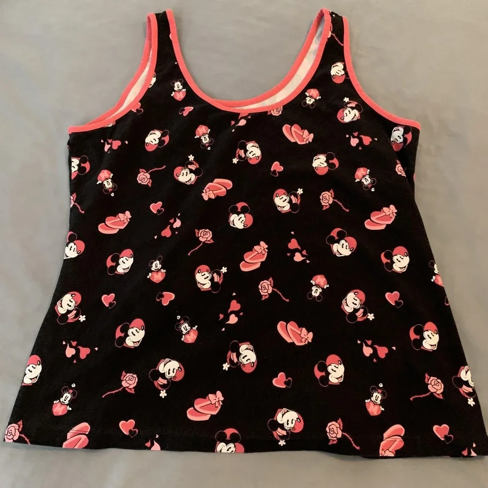 Disney Minnie Mouse Pajama Set Womens 2 Black Pink Tank Top Shorts Sleepwear - Picture 5 of 10